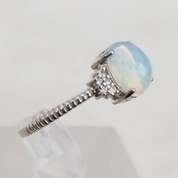 Sterling Natural Opal & Diamonds Ring - Picture 3 of 8